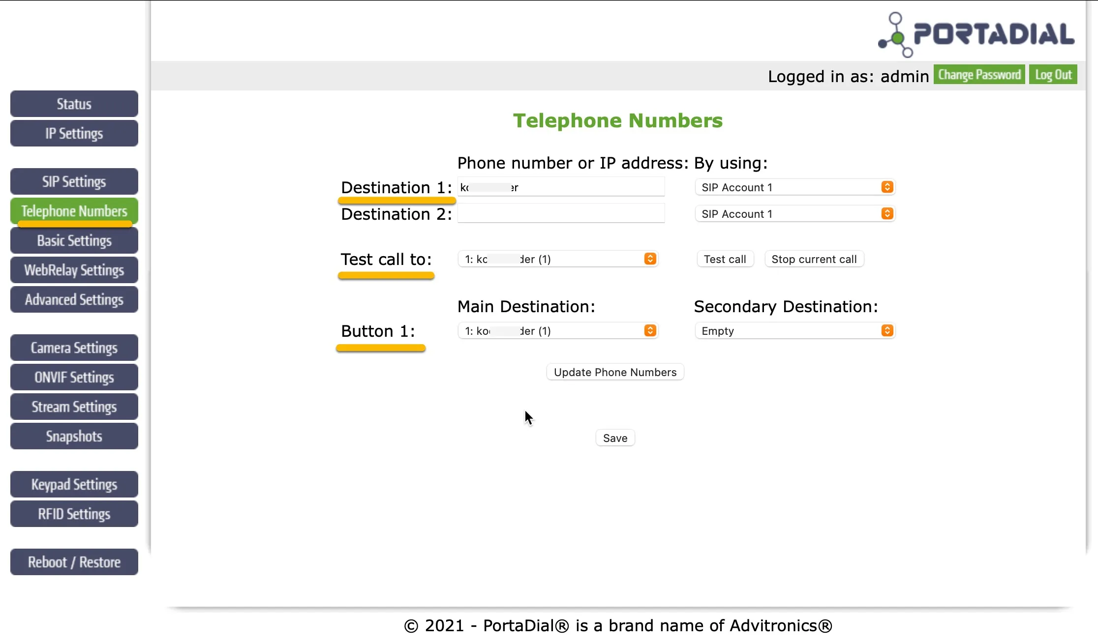 PortaDial Elgo - Telephone Numbers