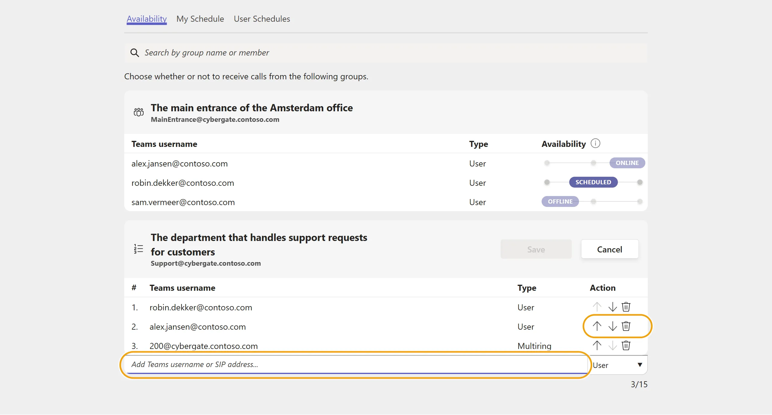 CyberGate App - Availability - as a supervisor, change the calling order or the participants