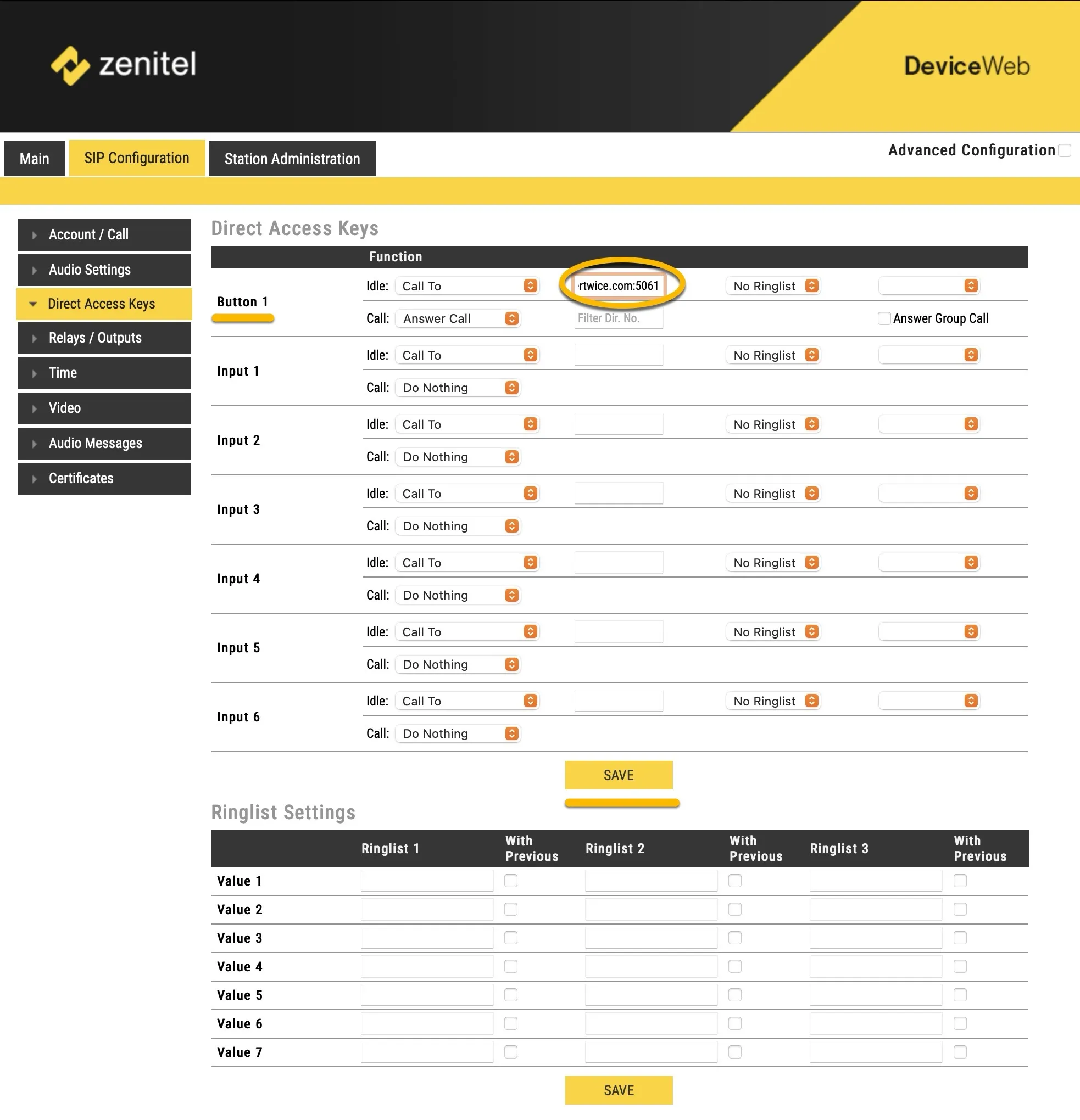 Zenitel - Direct Access Keys - 5061