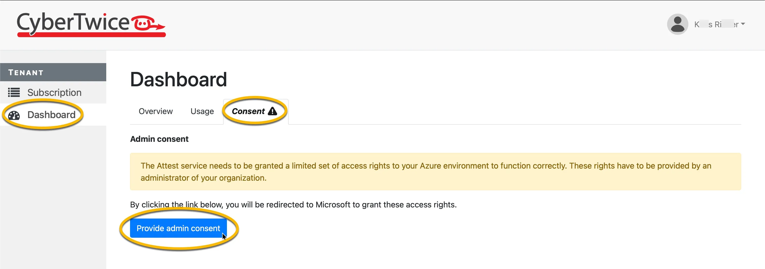 ATTEST management portal ‘Dashboard’ - ‘Consent’ tab