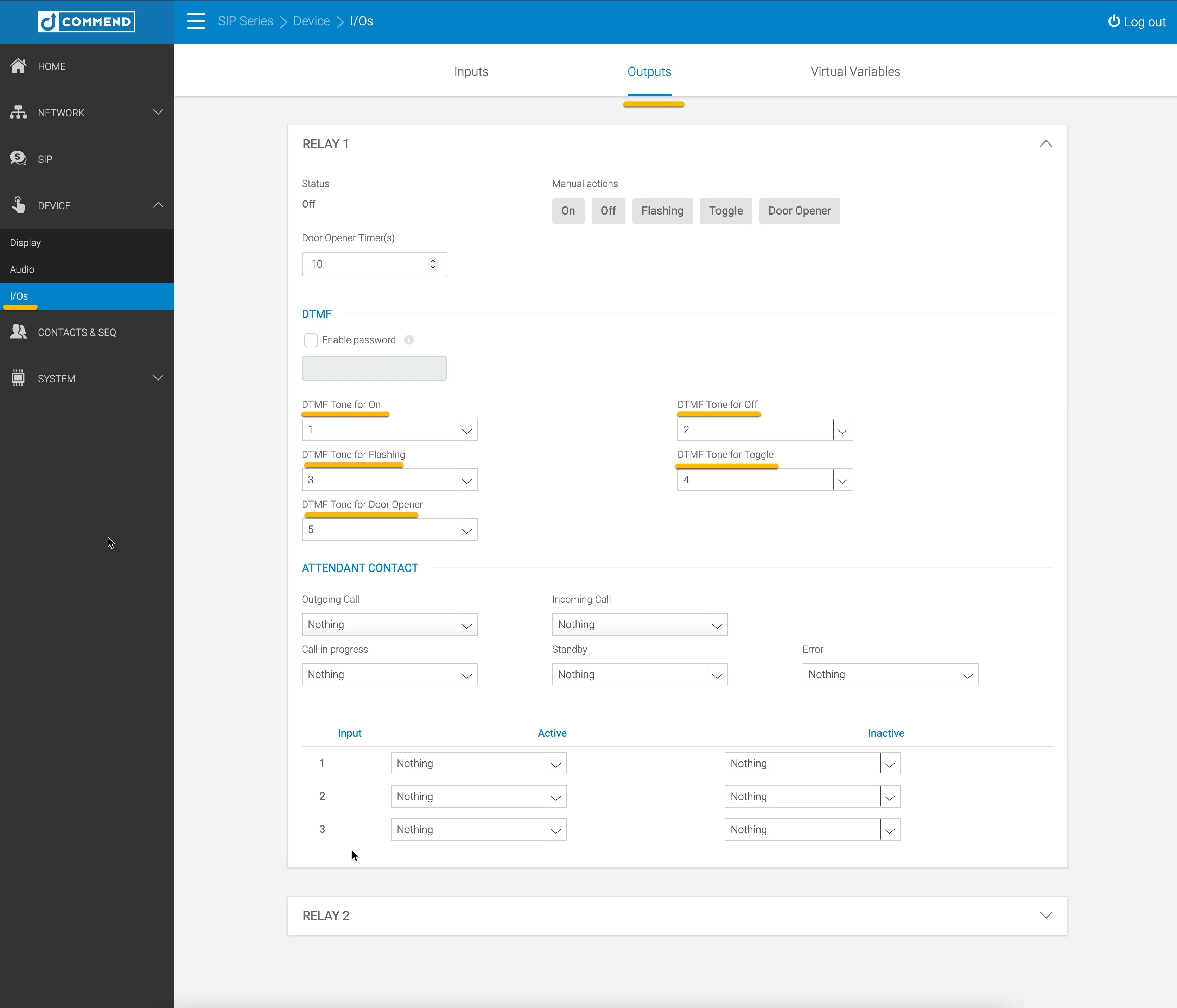 Commend - I/Os - Outputs