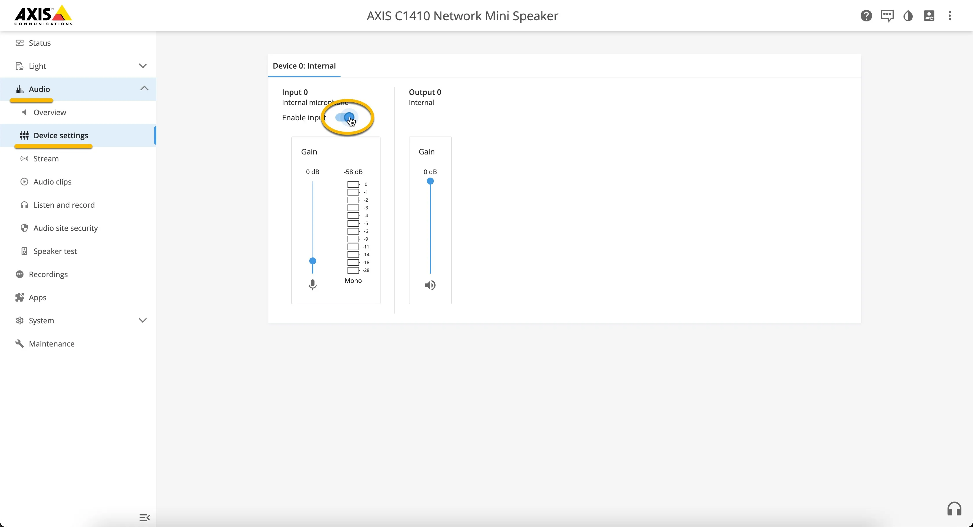 Audio - Device settings Audio - Device settings