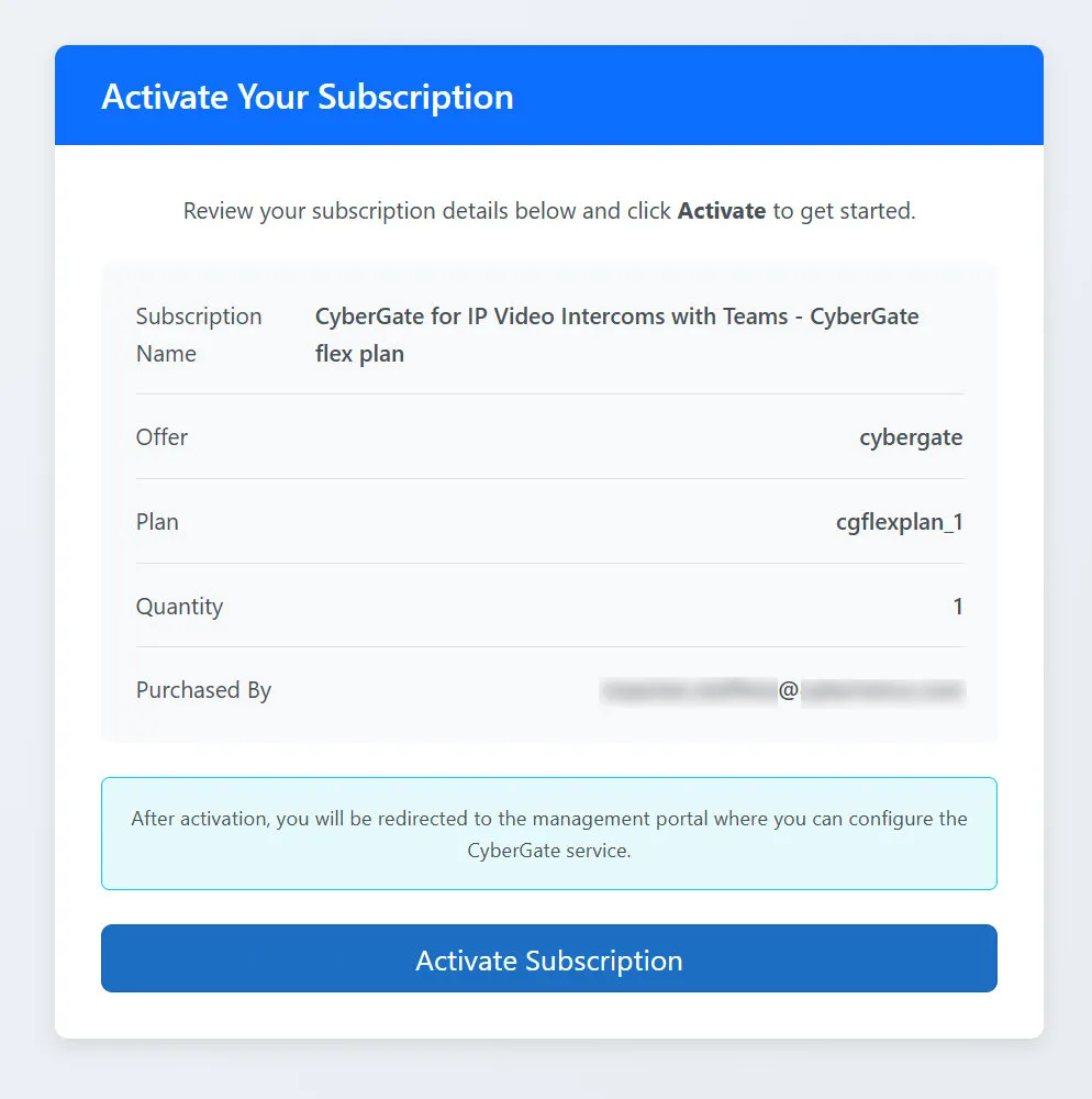 CyberGate overview of the ‘Subscription details’