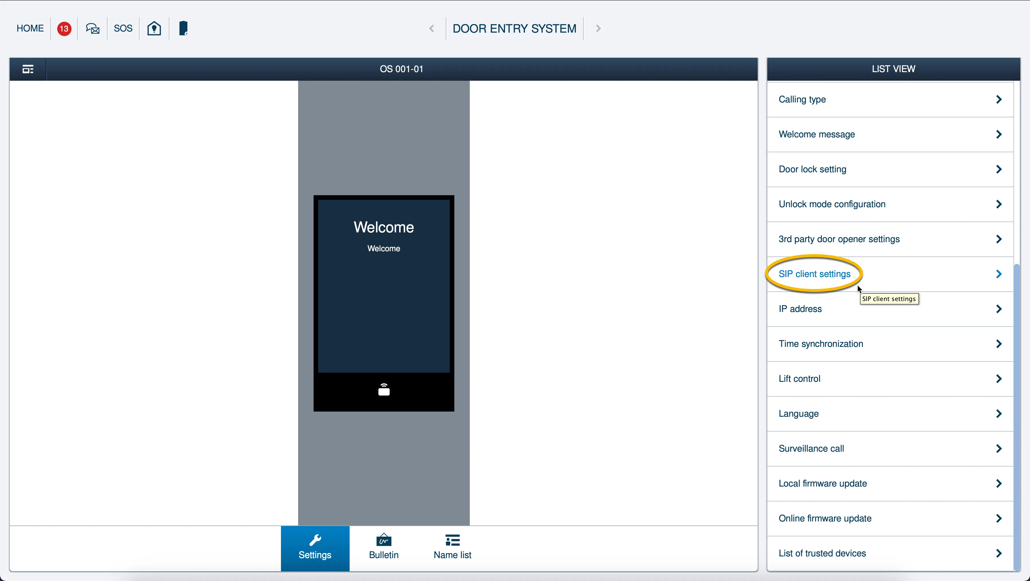 SIP client settings