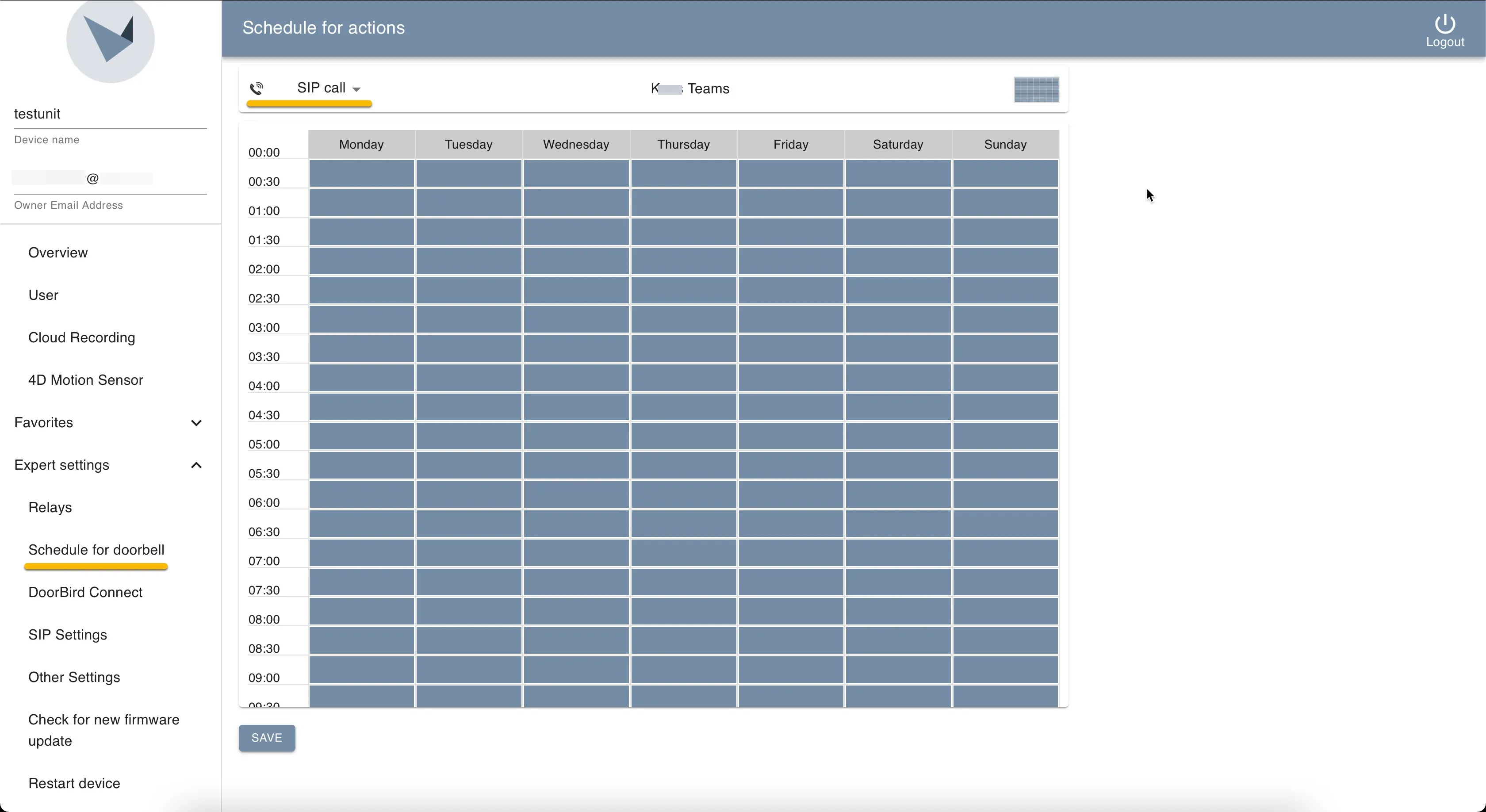 Doorbird Schedule for doorbell