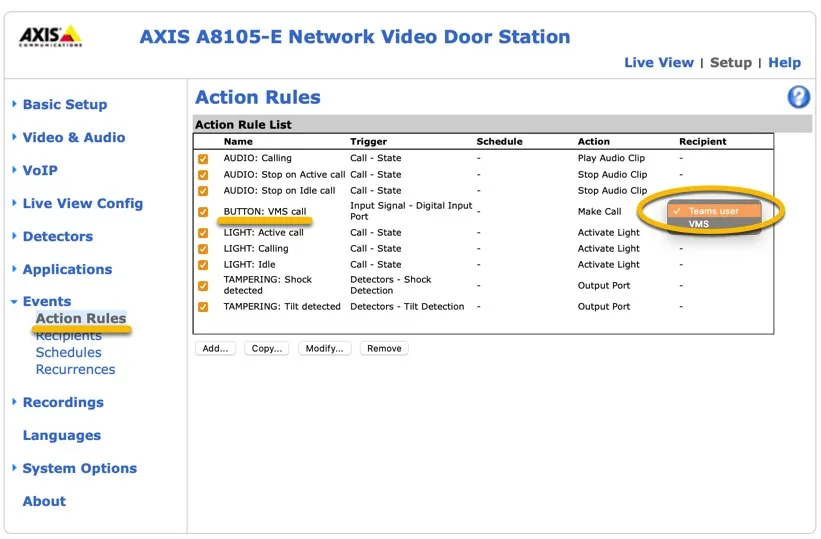 AXIS - Events - Select Recipient