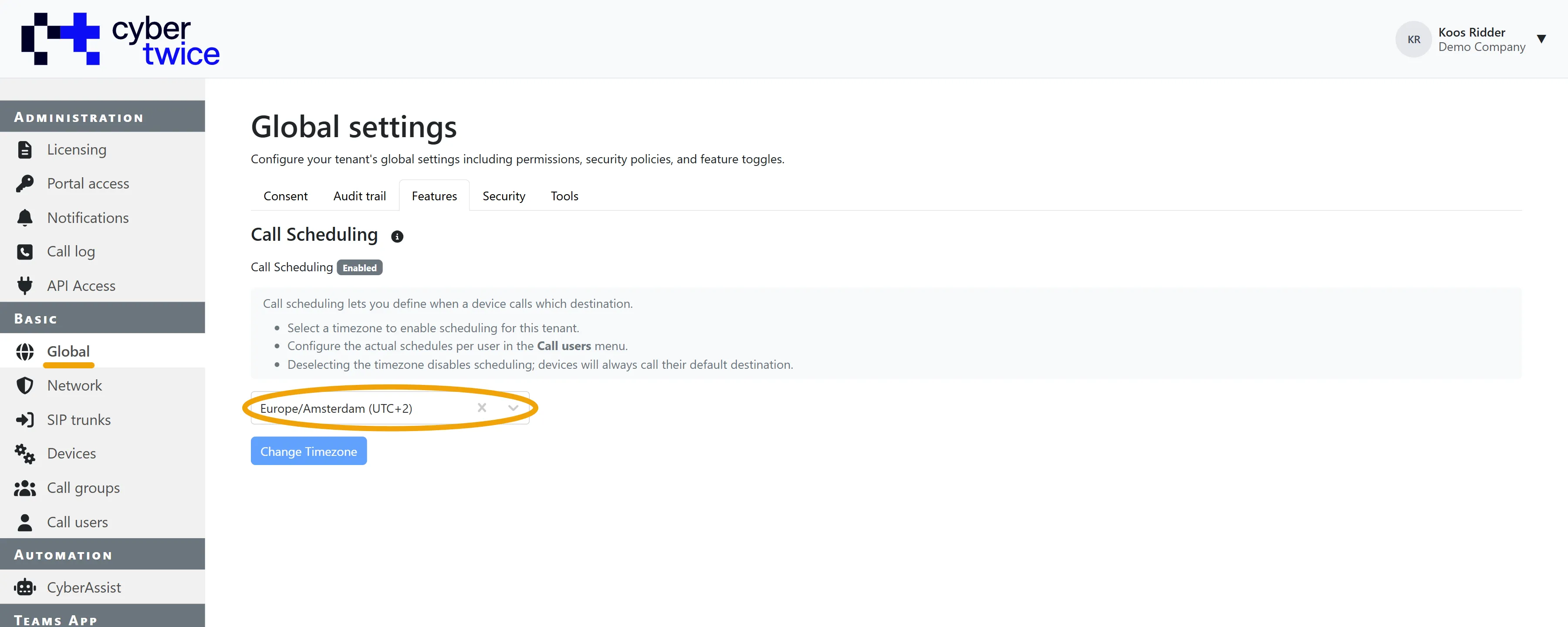 Basic - Global - Call scheduling enabled