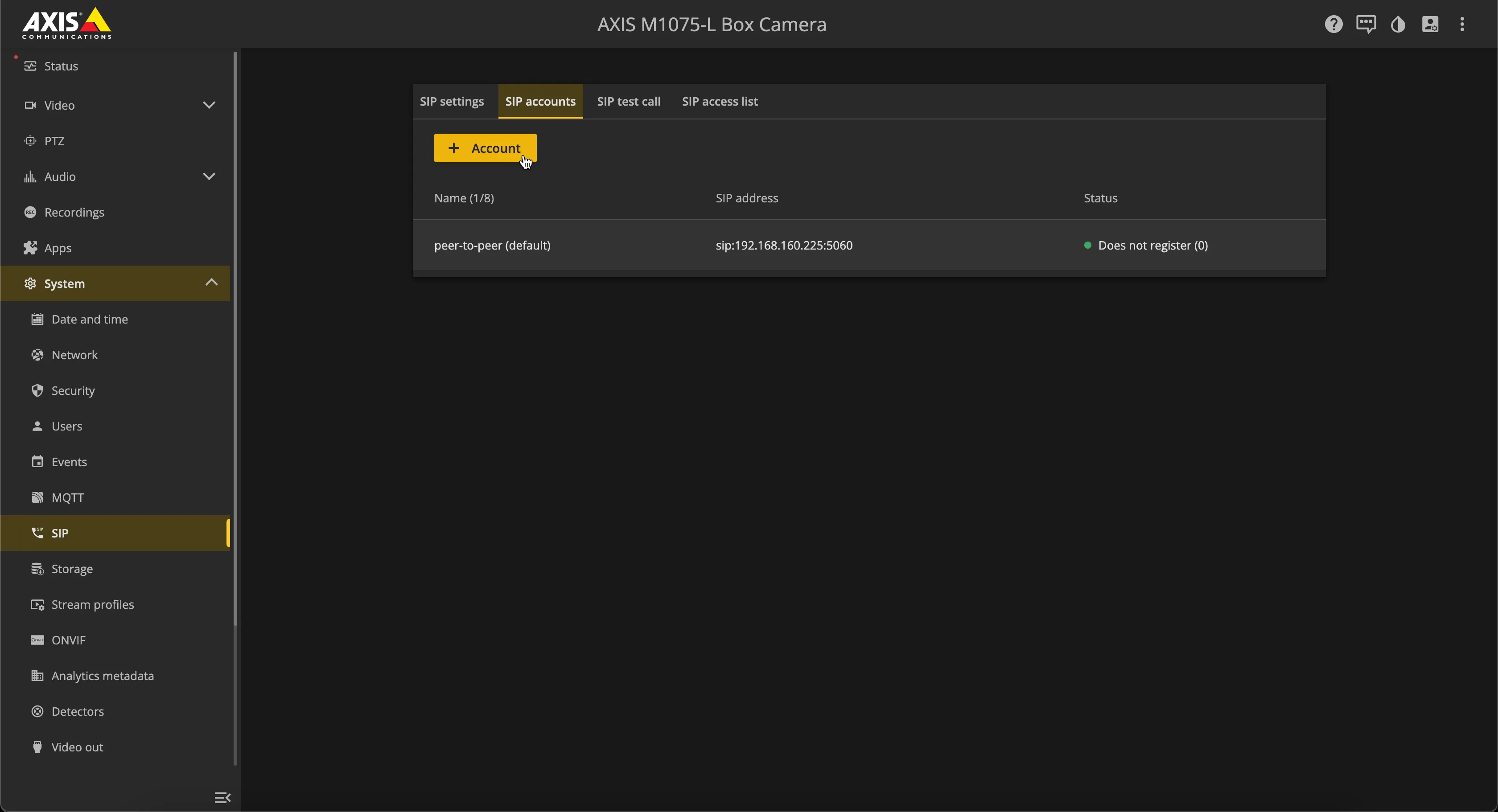 AXIS - SIP accounts
