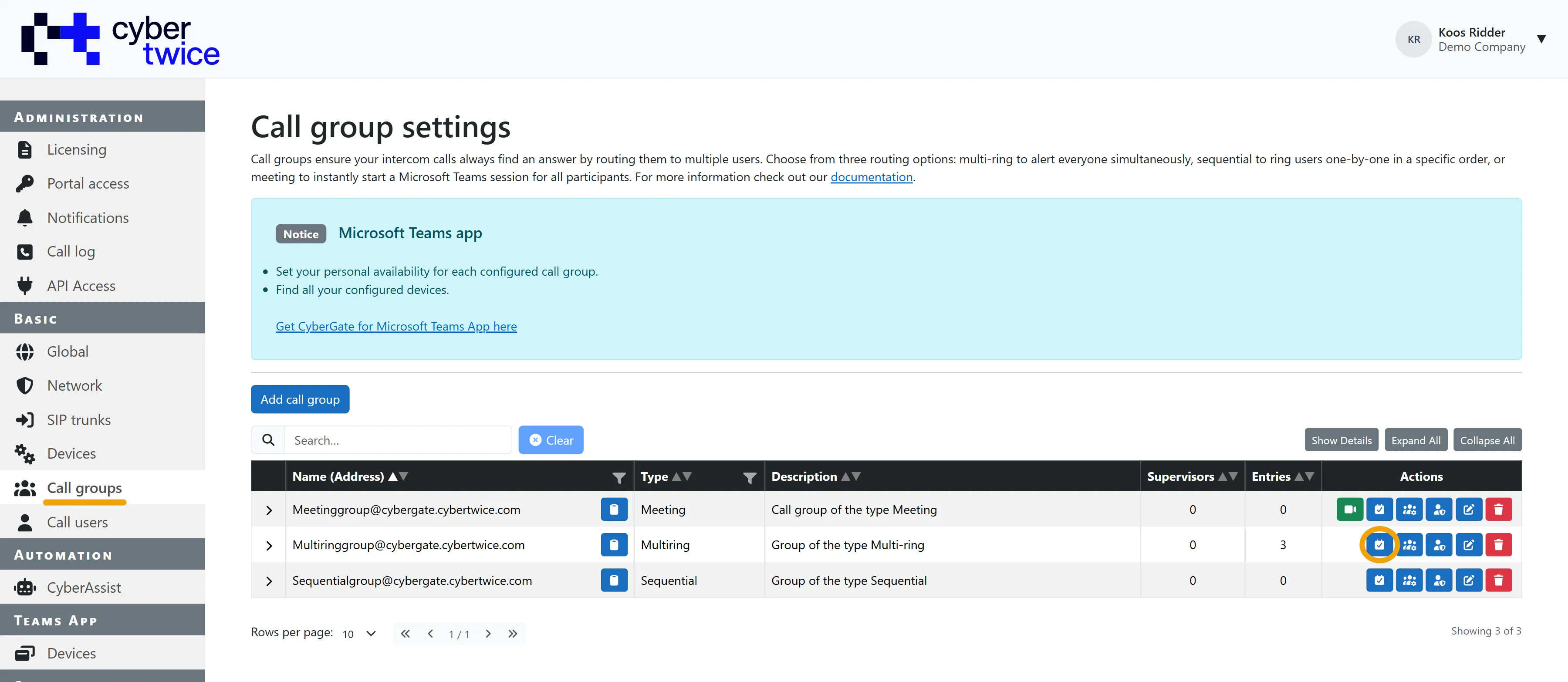 Basic - Call groups - Test availability