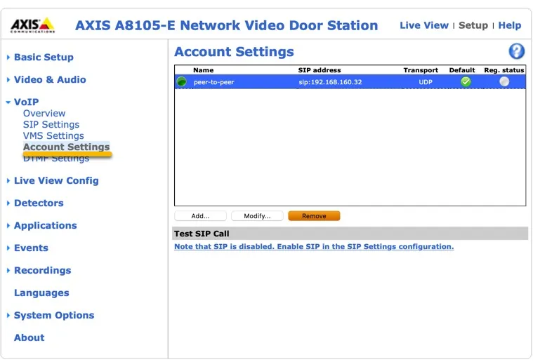 AXIS - VoIP - Account Settings