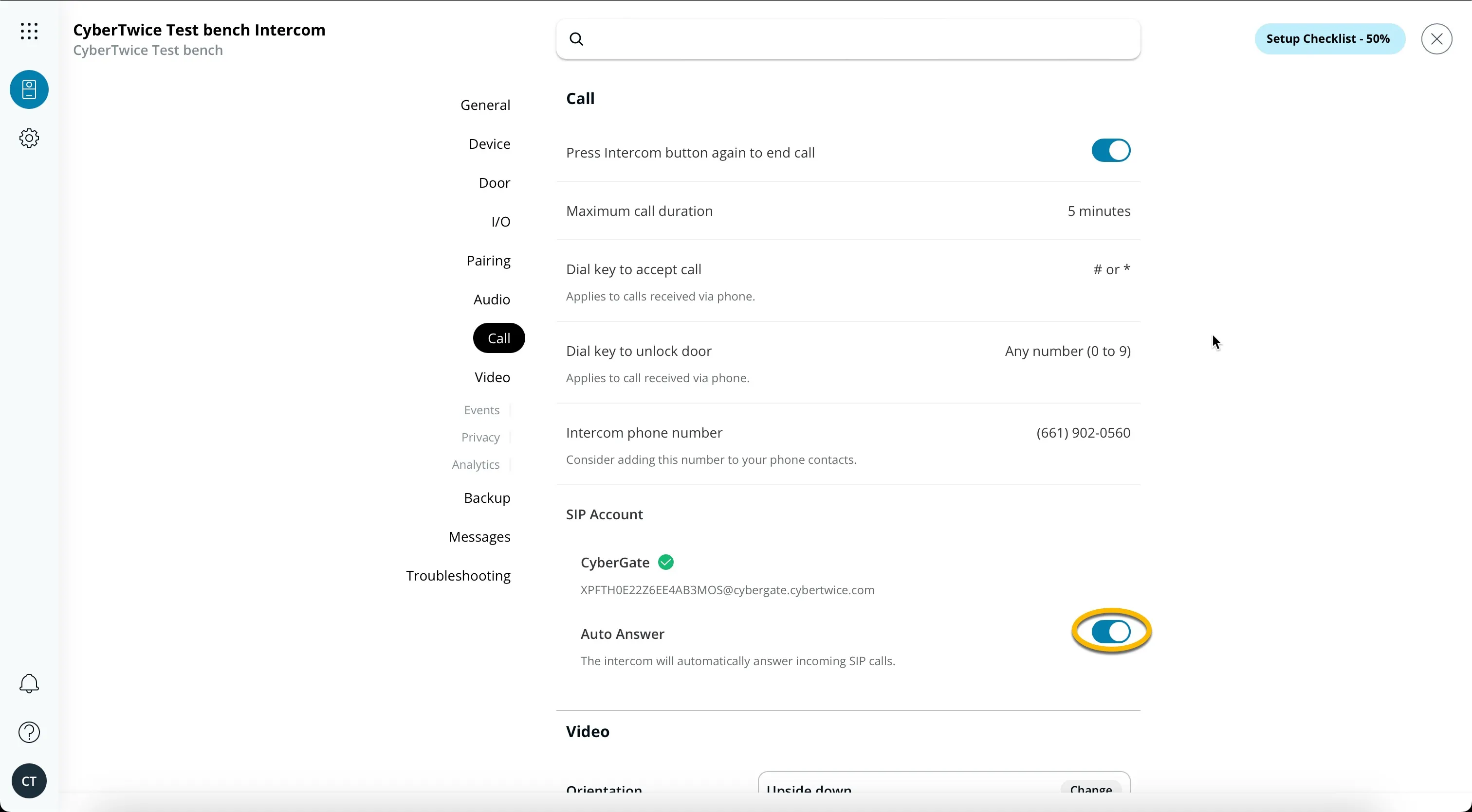 Verkada - Enable Auto-answer