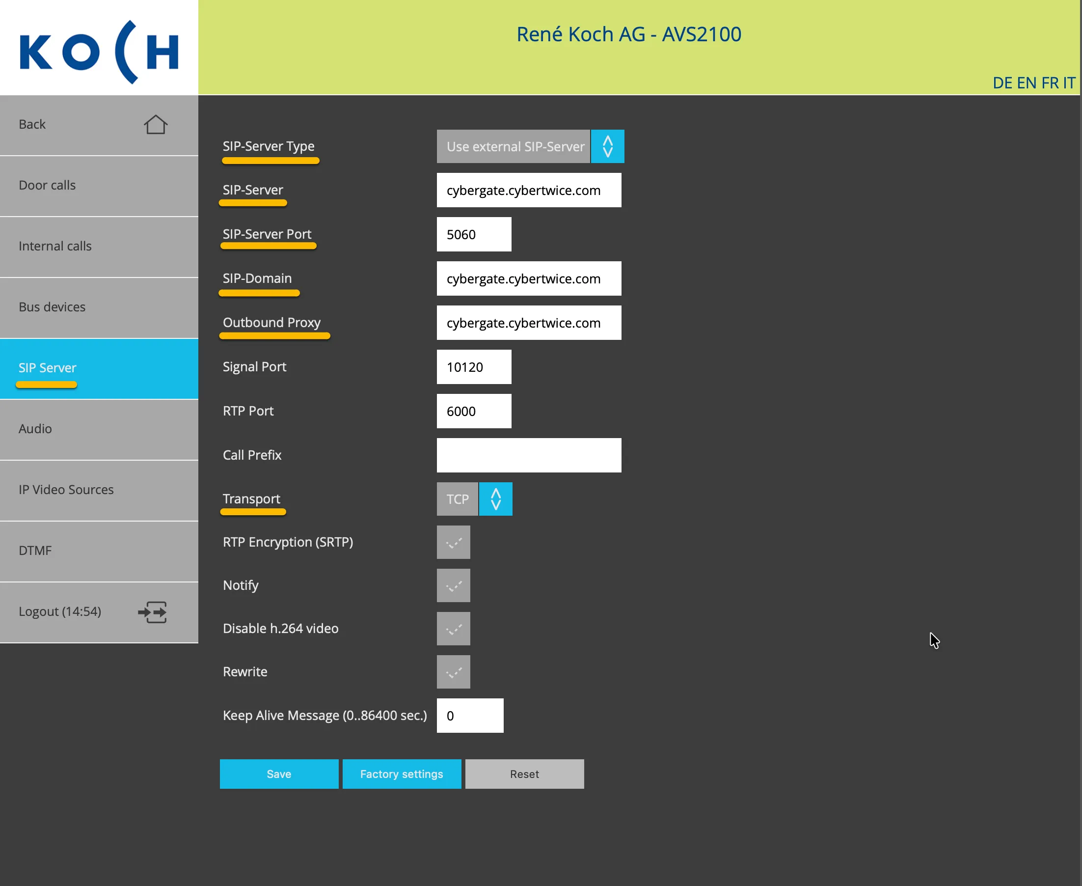 René Koch SIP server settings - TCP