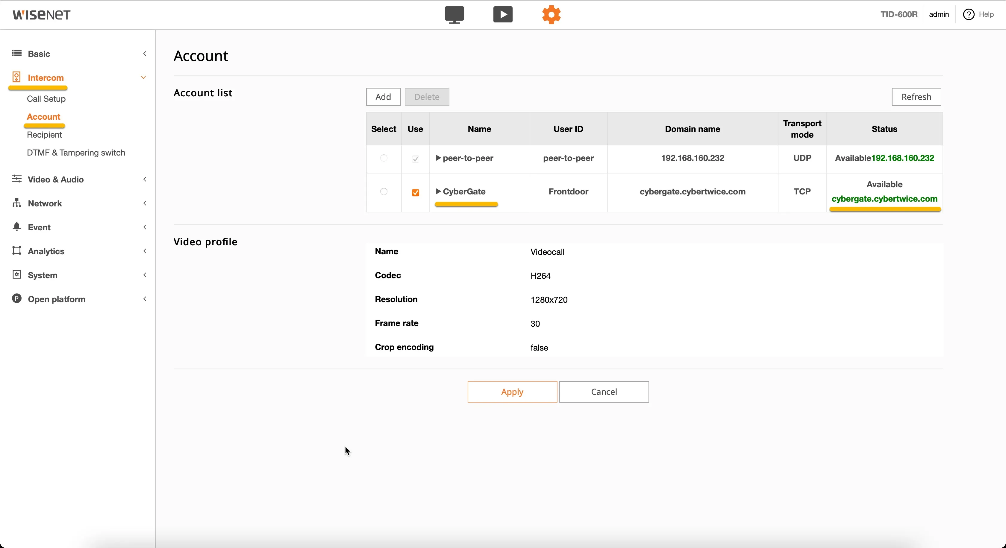 Hanwha - Account - P2P nog aanwezig Hanwha - Account - P2P nog aanwezig