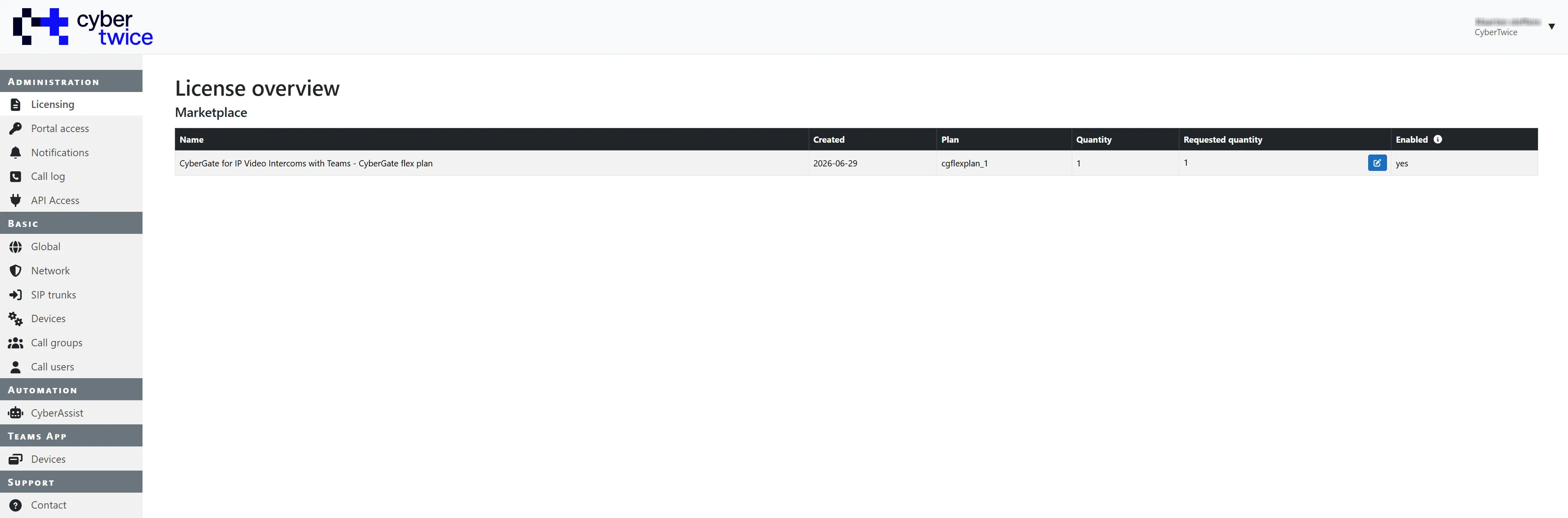 CyberGate Management Portal License overview