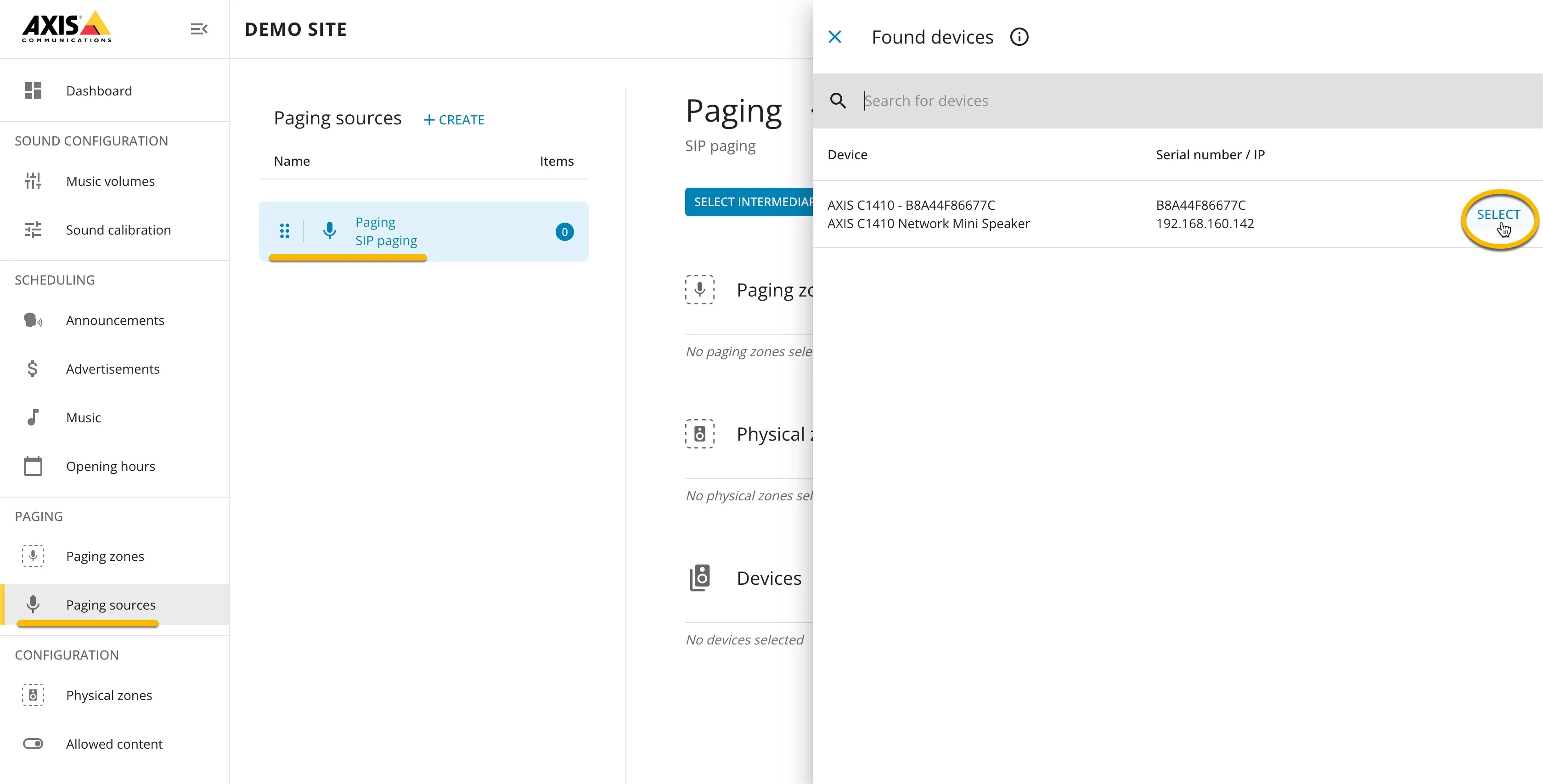 AXIS audio manager Edge - Select Paging source device AXIS audio manager Edge - Select Paging source device
