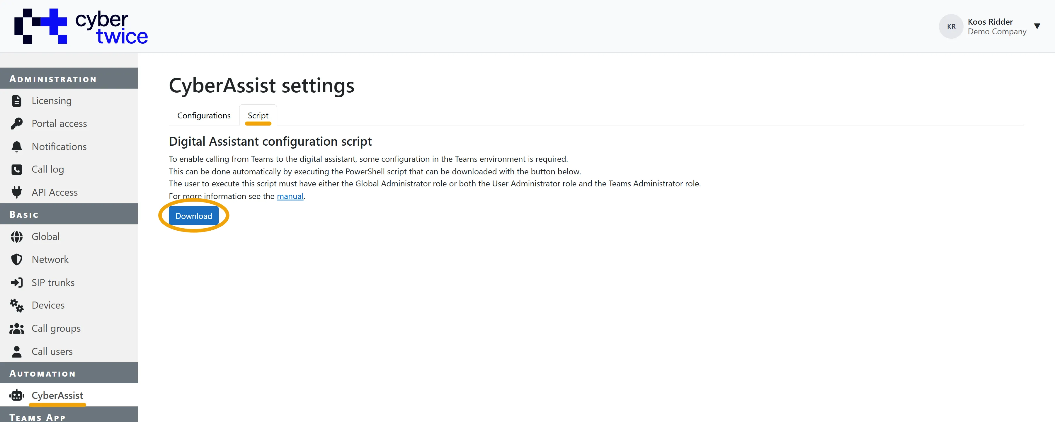 Automation - CyberAssist - Script tab