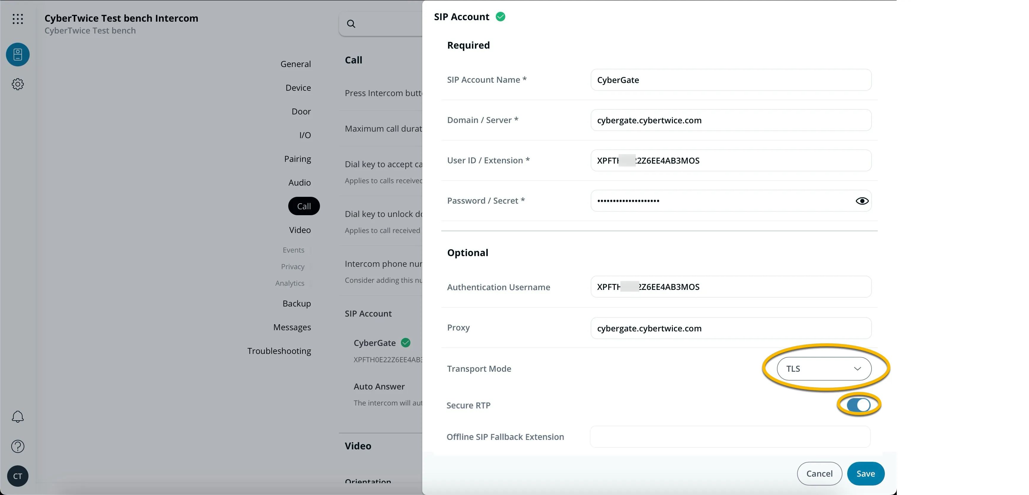 Verkada - SIP Account - TLS