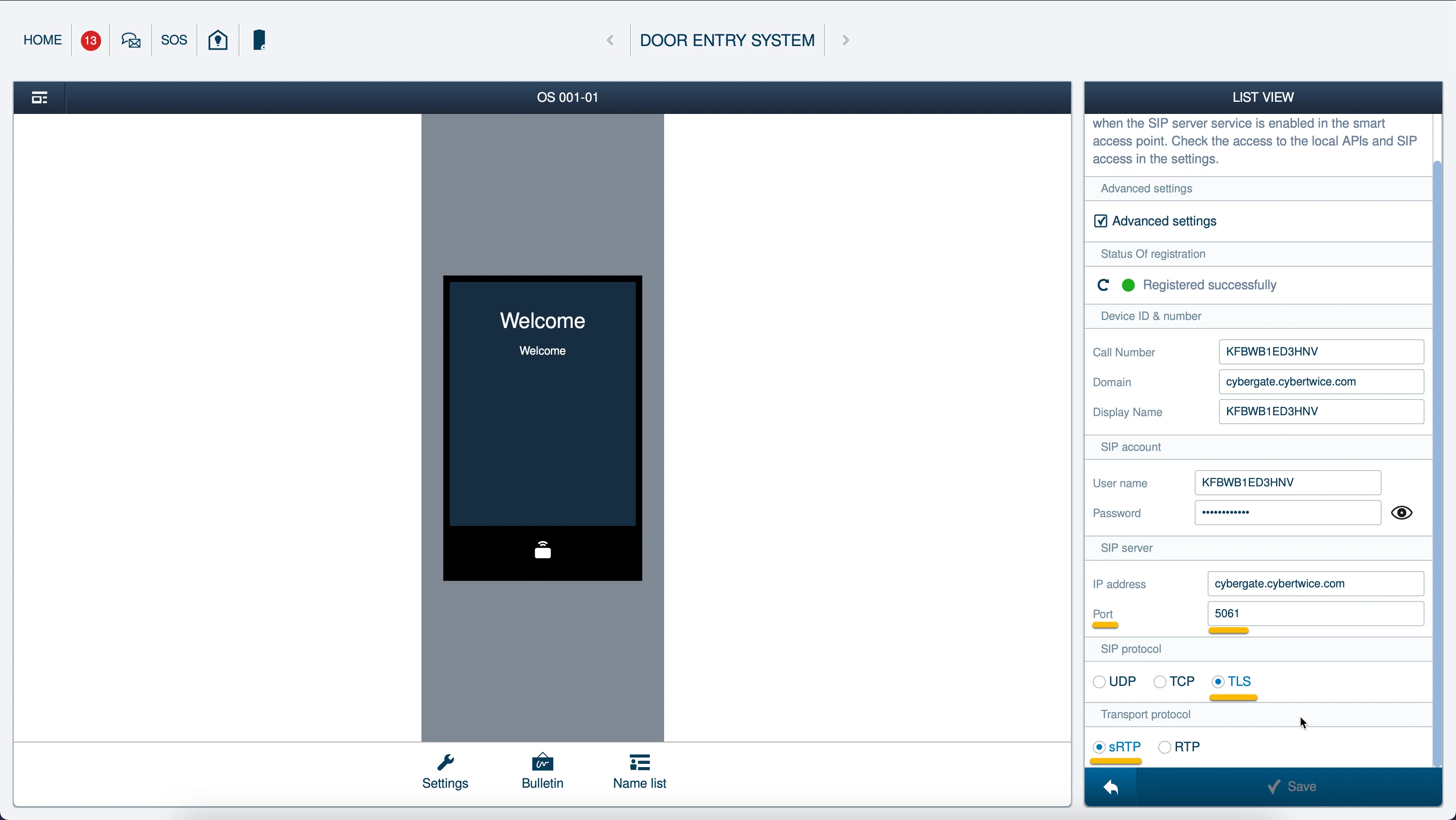 SIP client settings TLS