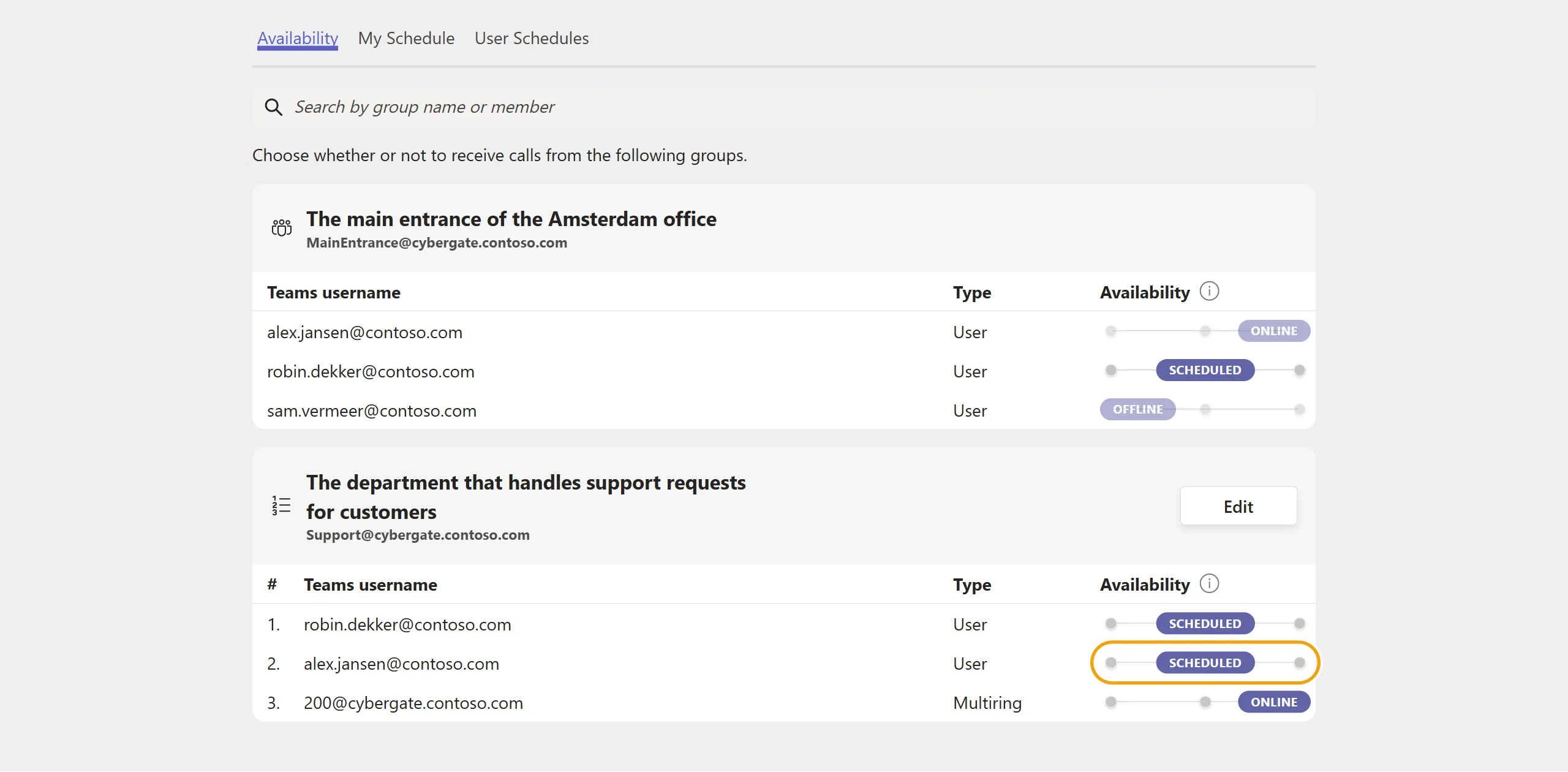 CyberGate App - Availability - as a supervisor, set the status of other participants