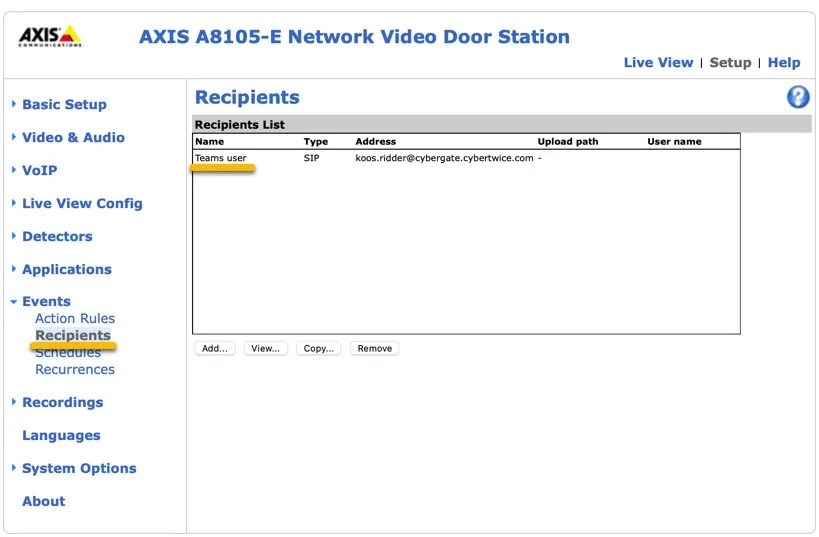 AXIS - Events - Recipients
