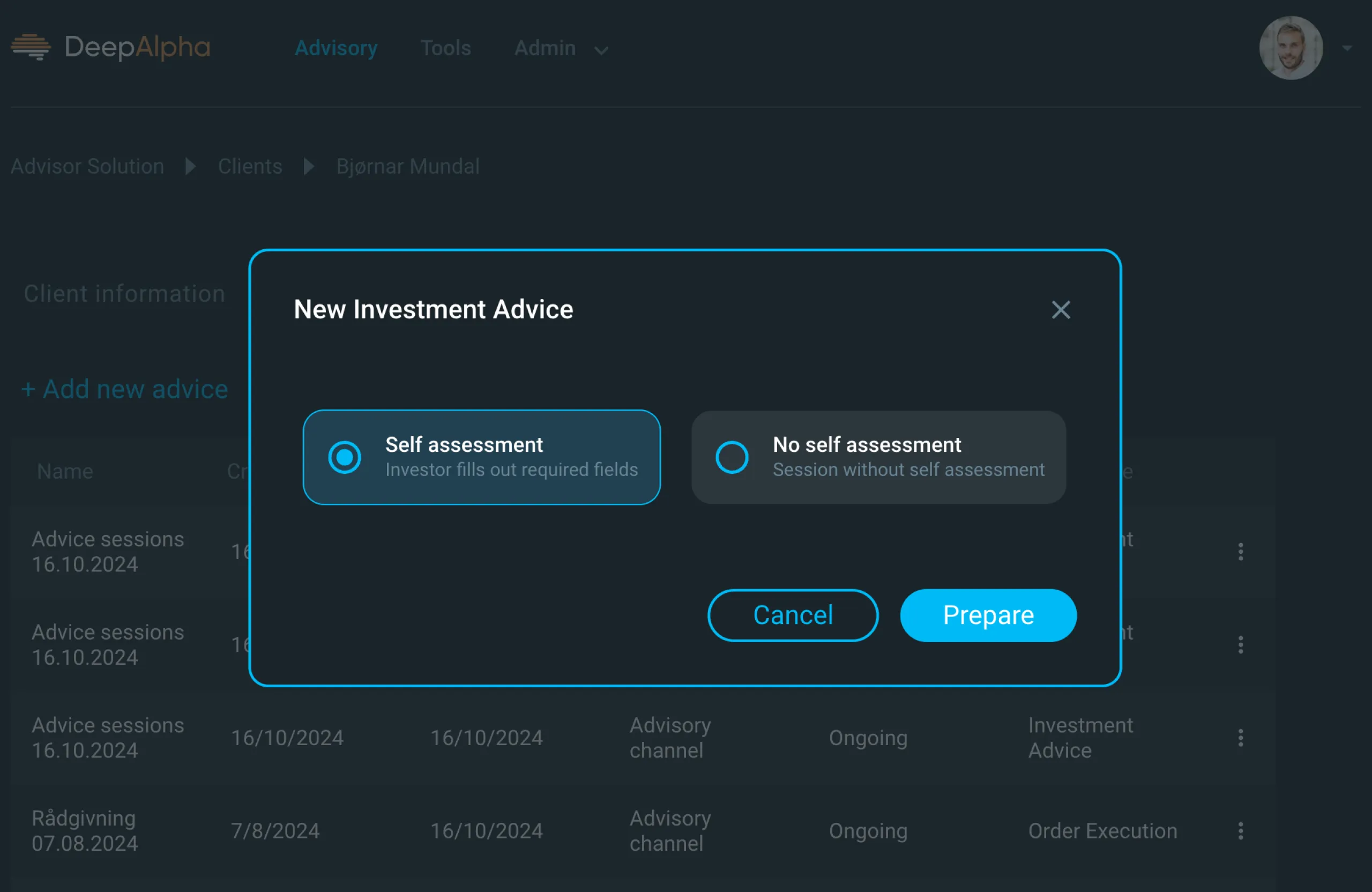 Trigging of digital investment assessment