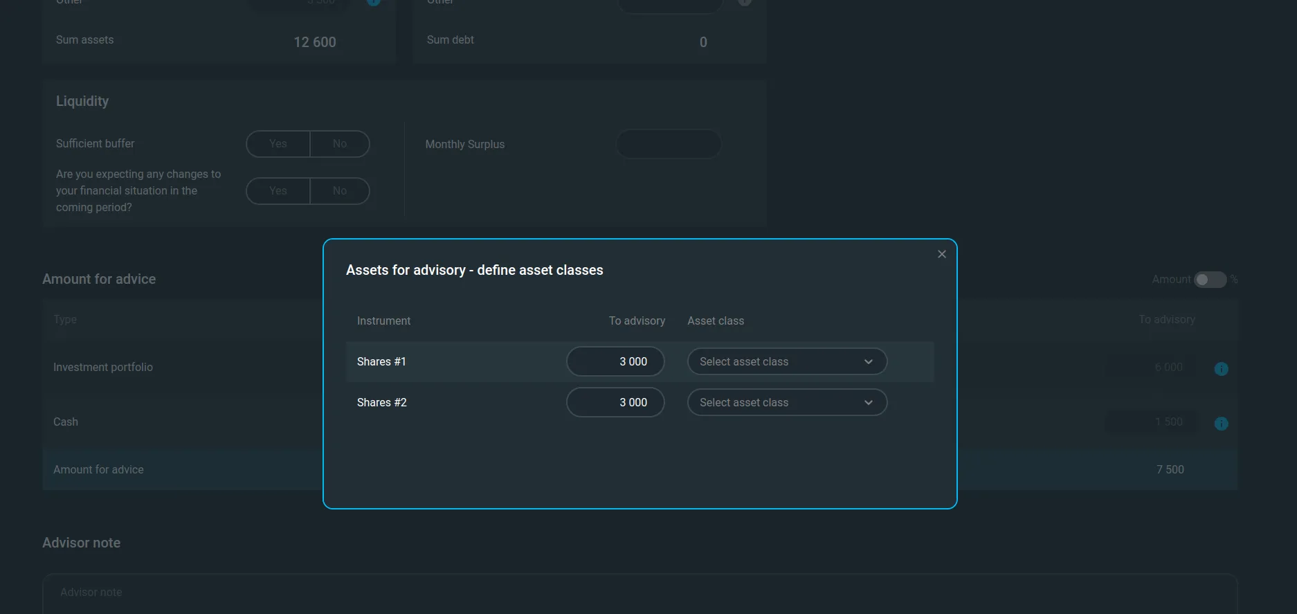 Tagging asset classes to holdings modal