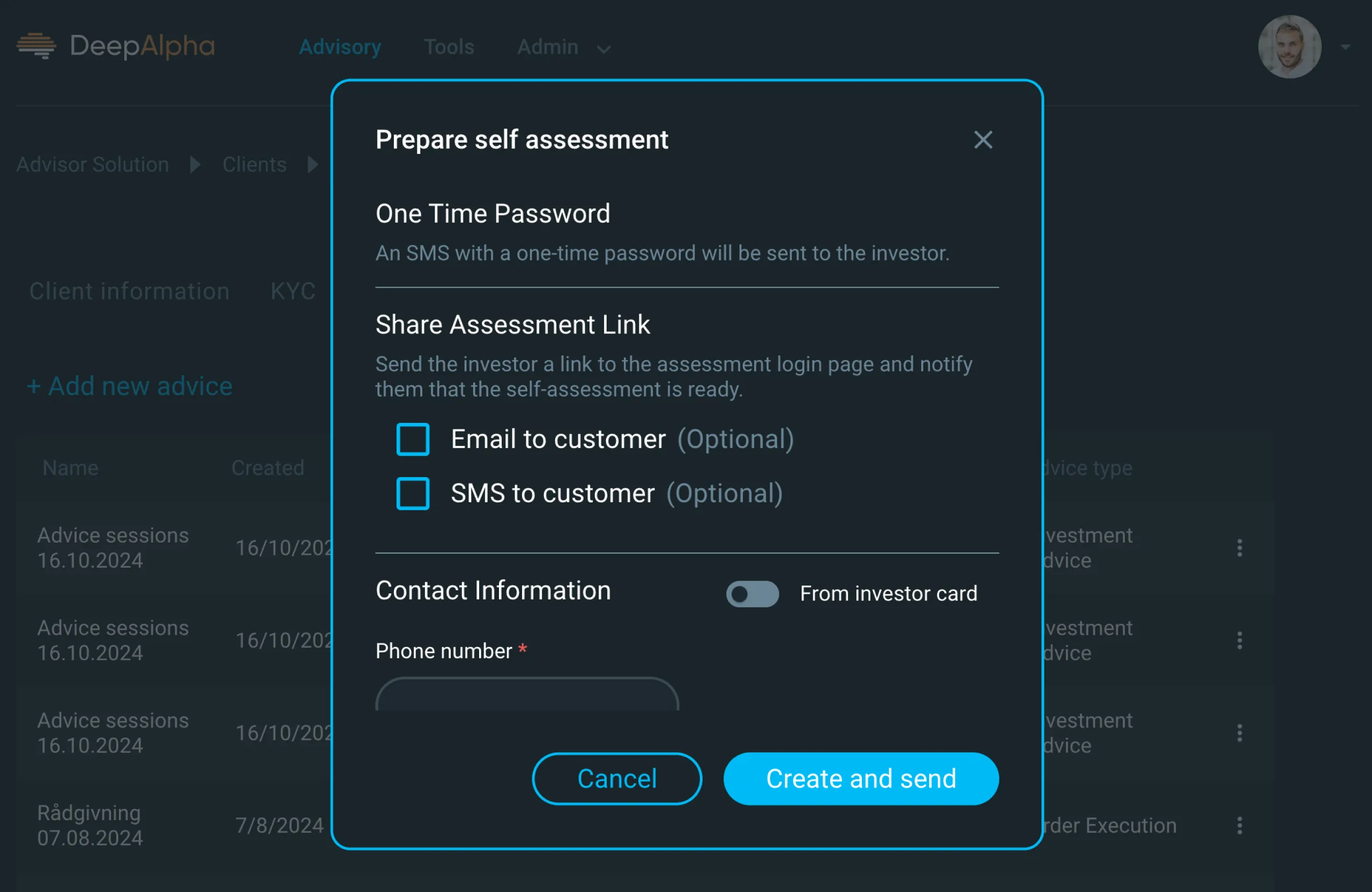 Trigging of digital investment assessment
