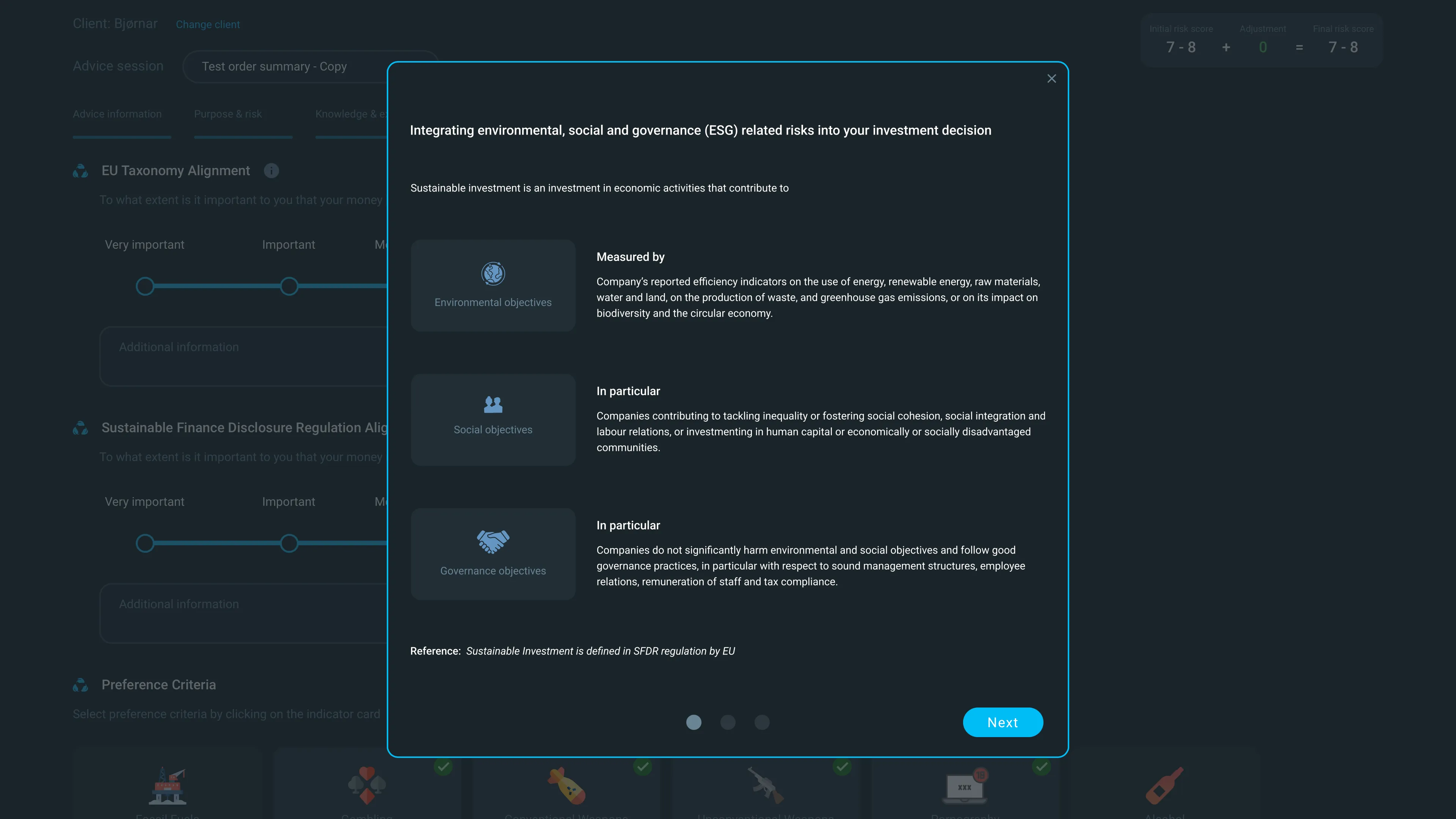 Example of educational modal for alignment component