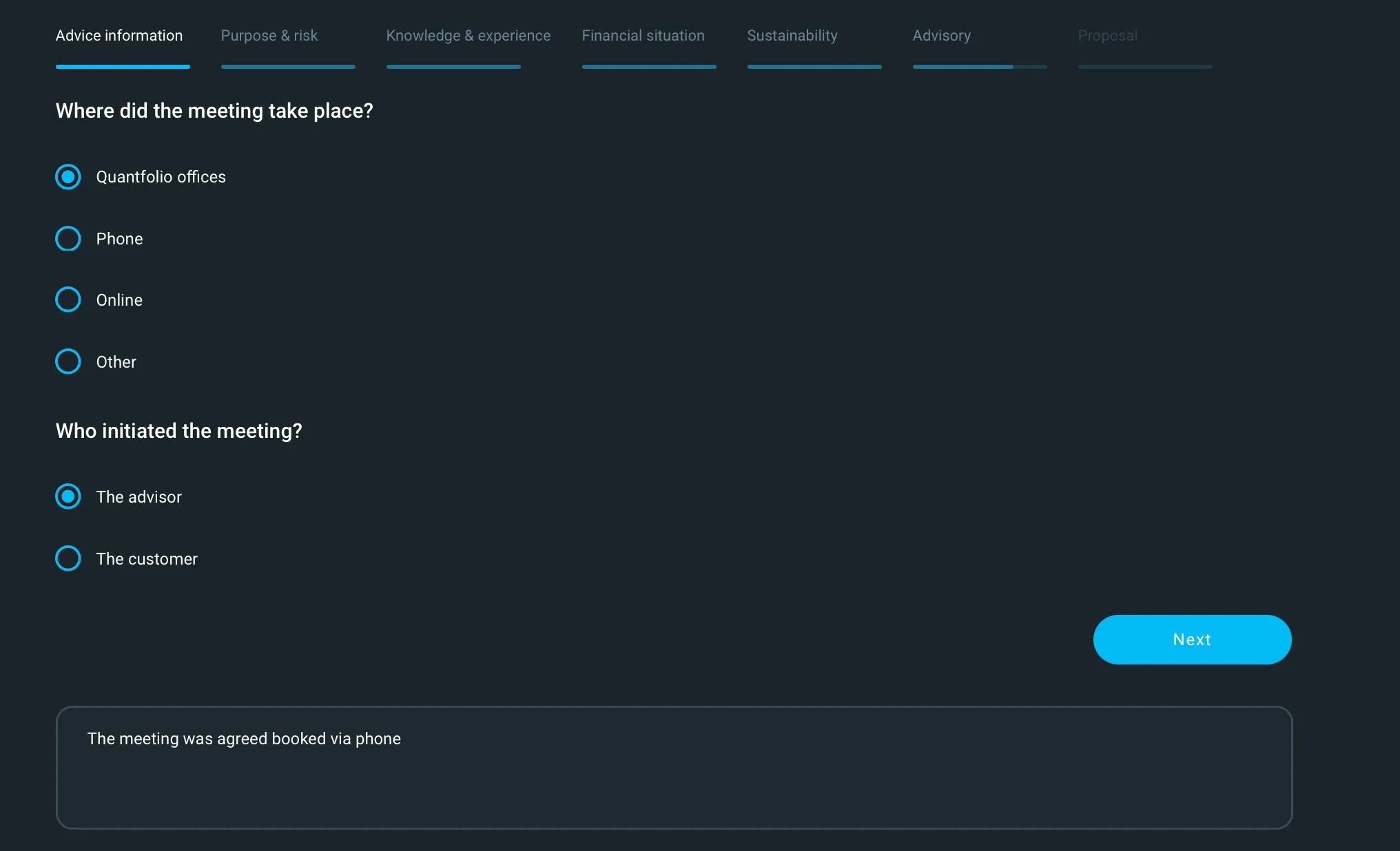 Example of simple advice information setup 