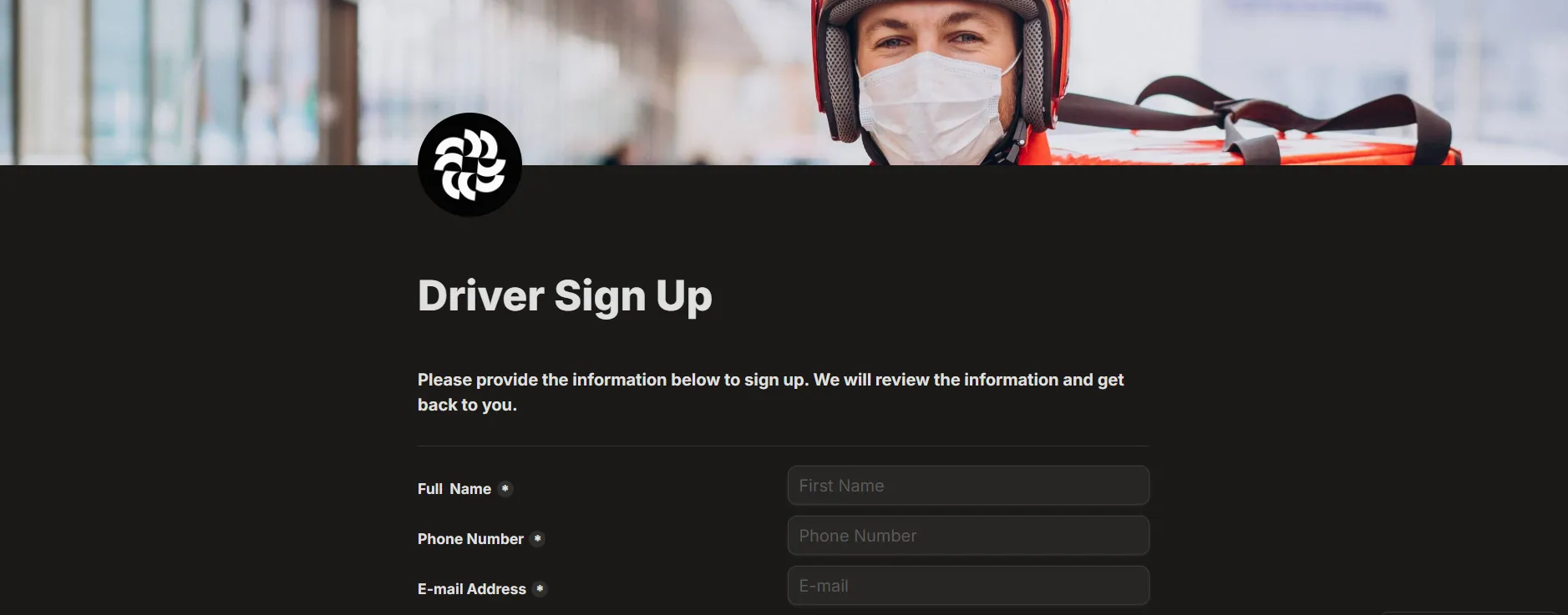 Driver Sign Up Form