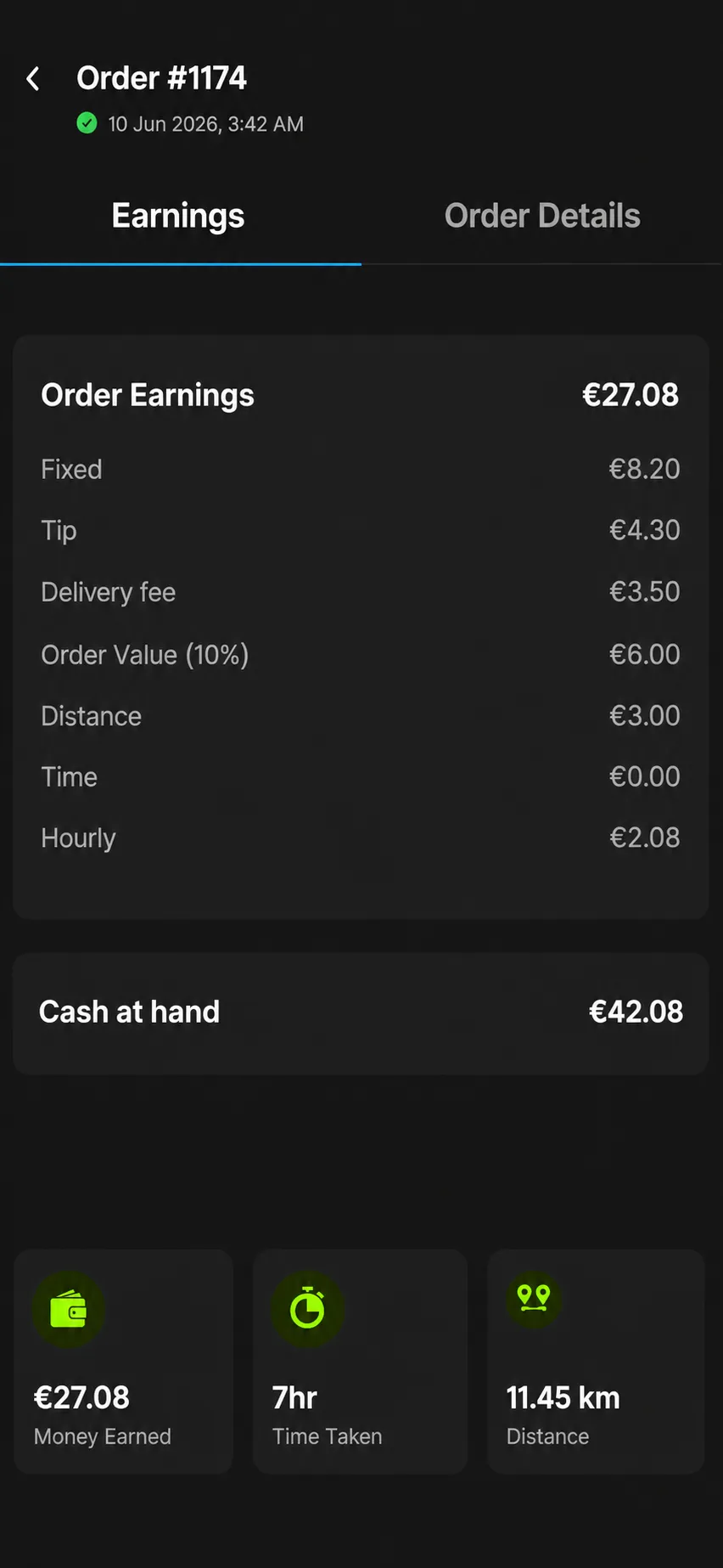 Driver Earning Tab