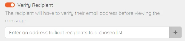 Verify Recipient toggle is on, with a free text box underneath