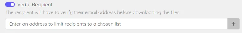 Verify Recipient toggle and a box for one or more email addresses
