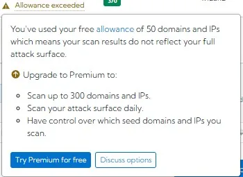 Warning icon with 'Allowance exceeded' and a pop-up with guidance