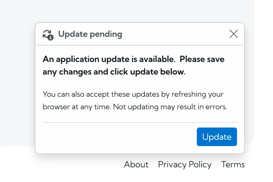 update pending with instructions to save changes and click on the update button or refresh your browser.