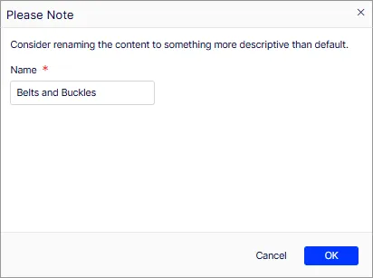 Screenshot of the Name field used when creating a category. Screenshot of the Name field used when creating a category.