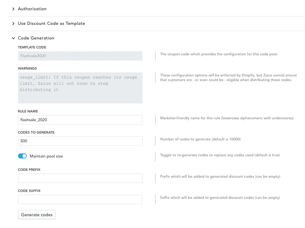Code Generation configuration Code Generation configuration