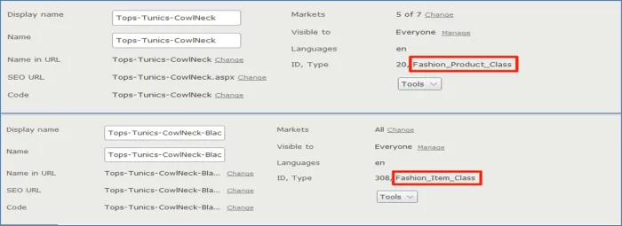 Diagram showing the Fashion_Product_Class and Fashion_Item_Class meta-classes with their respective meta-fields