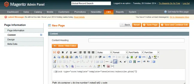 Image: CMS page in editor view Image: CMS page in editor view