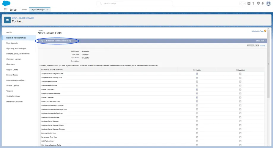 Image: Step 3. Set up field level security