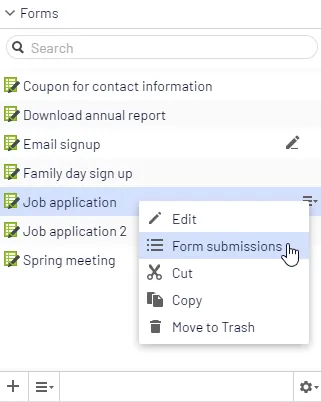 Form submissions menu item