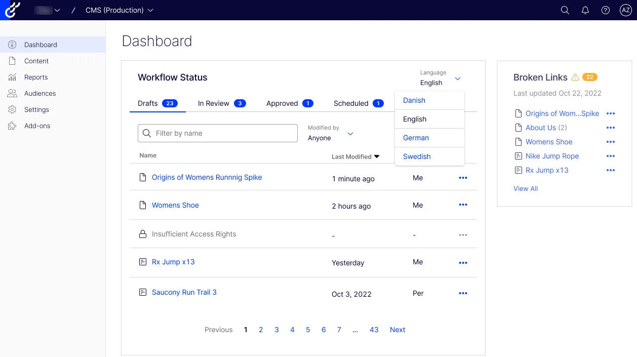CMS 12 Dashboard