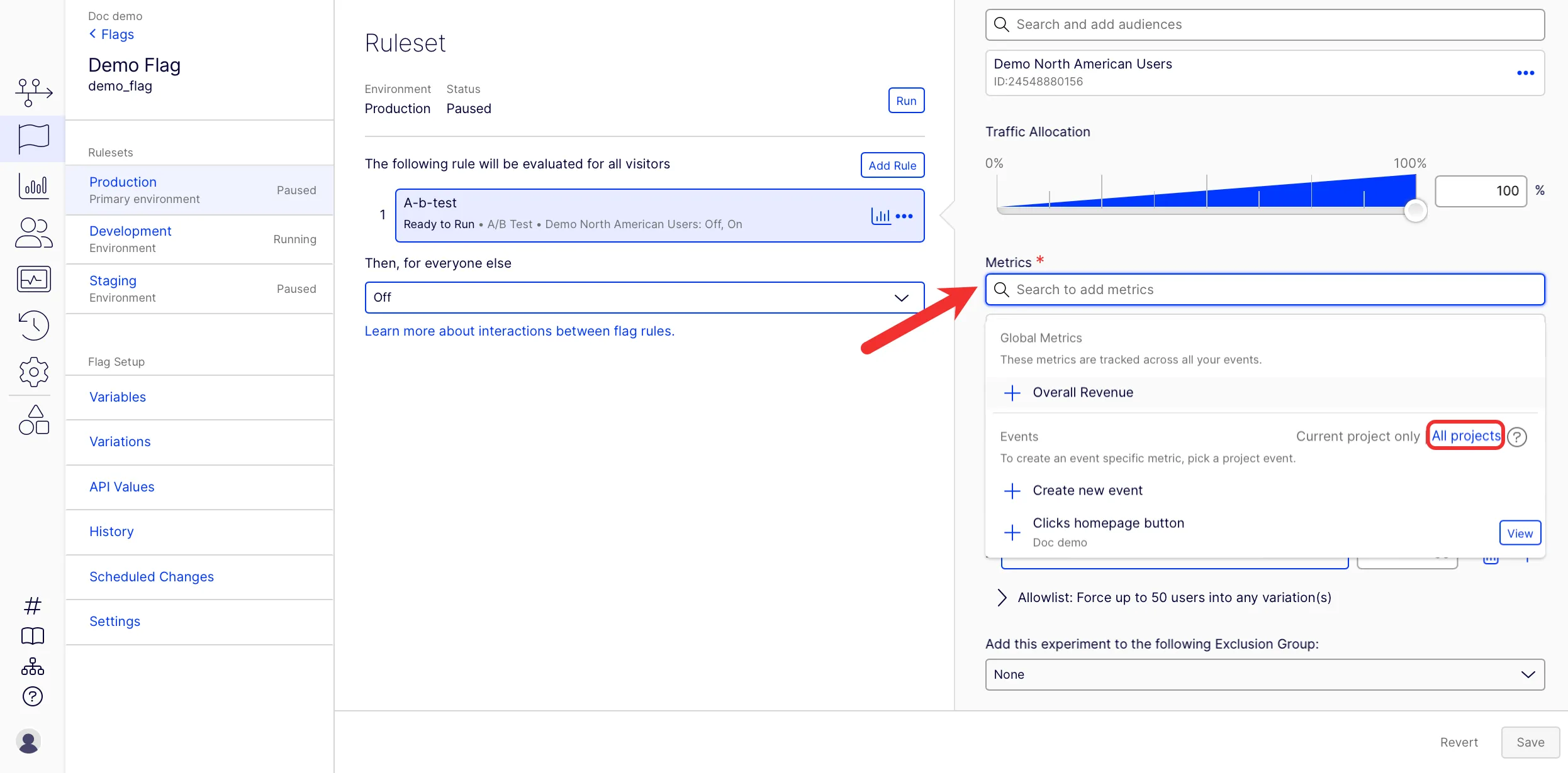 Select All projects in the Metrics section