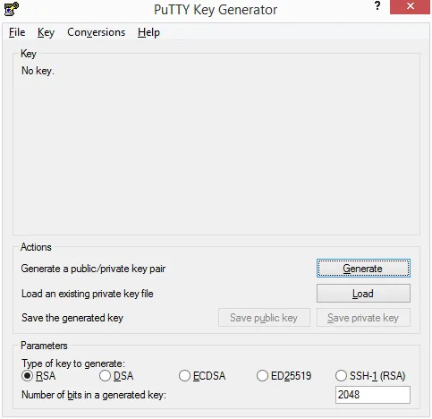 Image: PuTTY Key Generator Image: PuTTY Key Generator