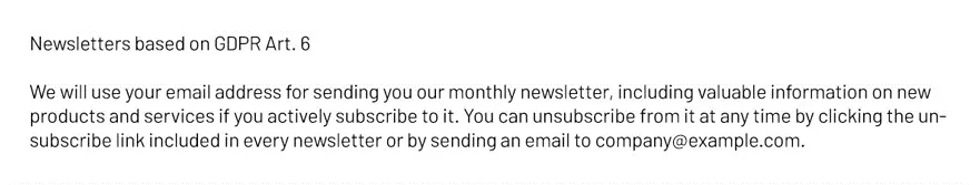 Image: Example privacy policy note - newsletter Image: Example privacy policy note - newsletter