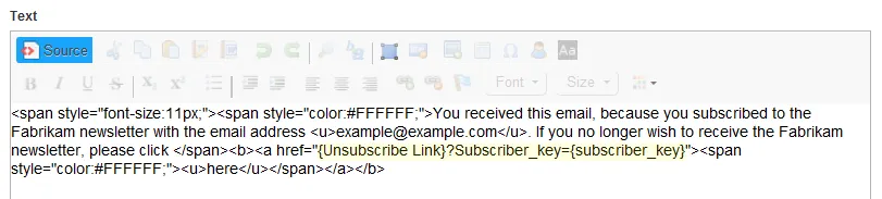 Image: Replacing the unsubscribe link Image: Replacing the unsubscribe link