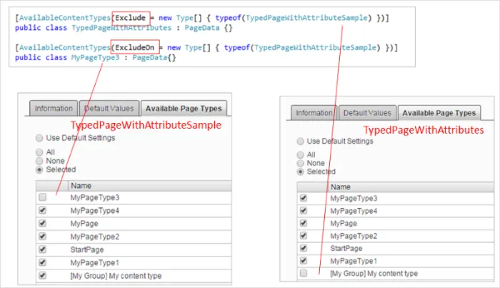 Exclude and ExcludeOn examples Exclude and ExcludeOn examples