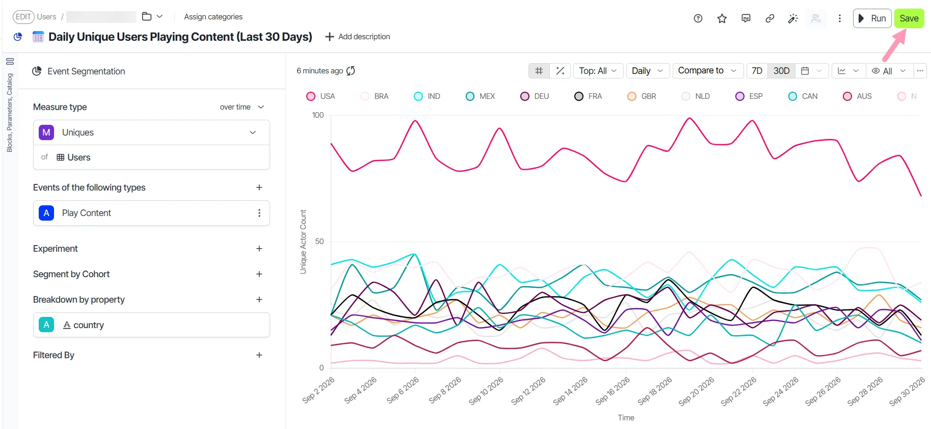 Save button on the exploration with the selected palette applied to the chart