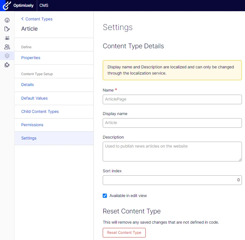 Select the page type from the list.