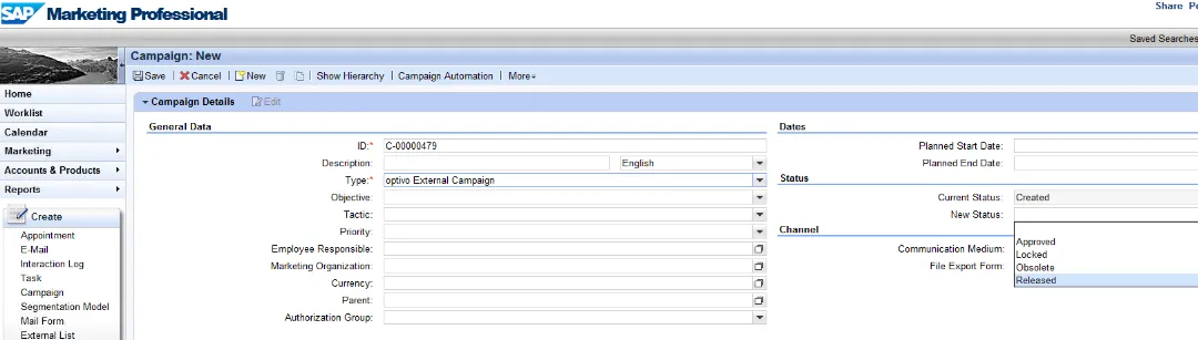 Image: Select New Status Image: Select New Status